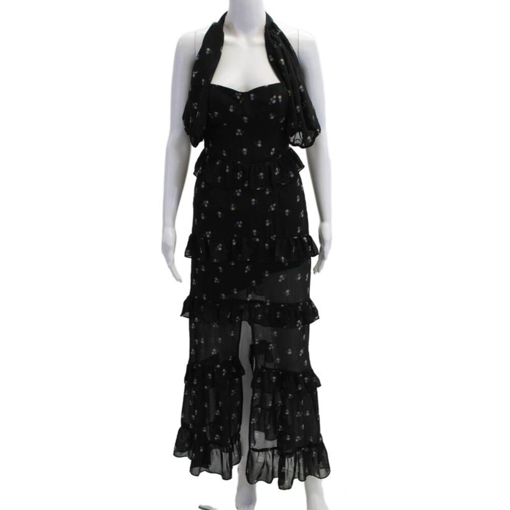 Wayf Women Maxi Dress Black Floral Sleeveless Bohemian Tie Size XS